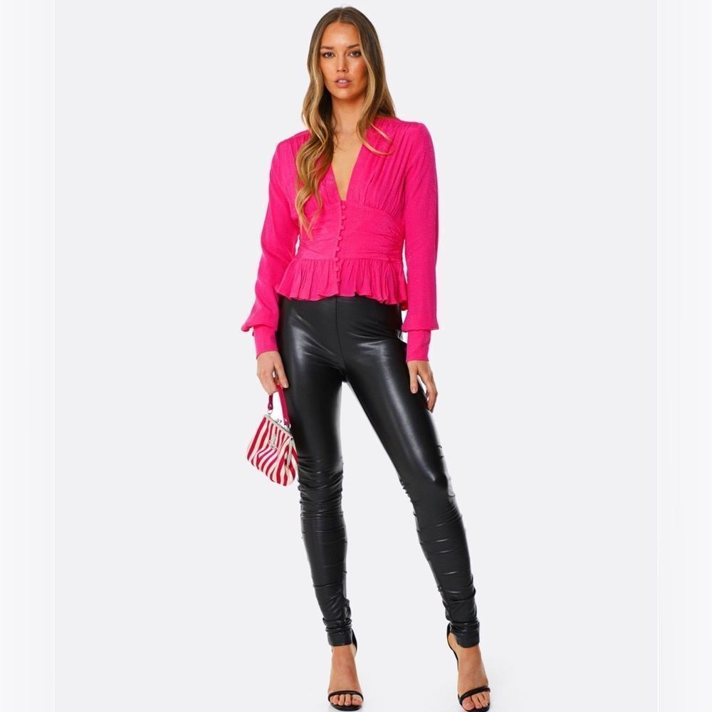 NWT Rotate Birger Christensen Tracy Peplum Top Size 42 fuschia purple V-Neck
